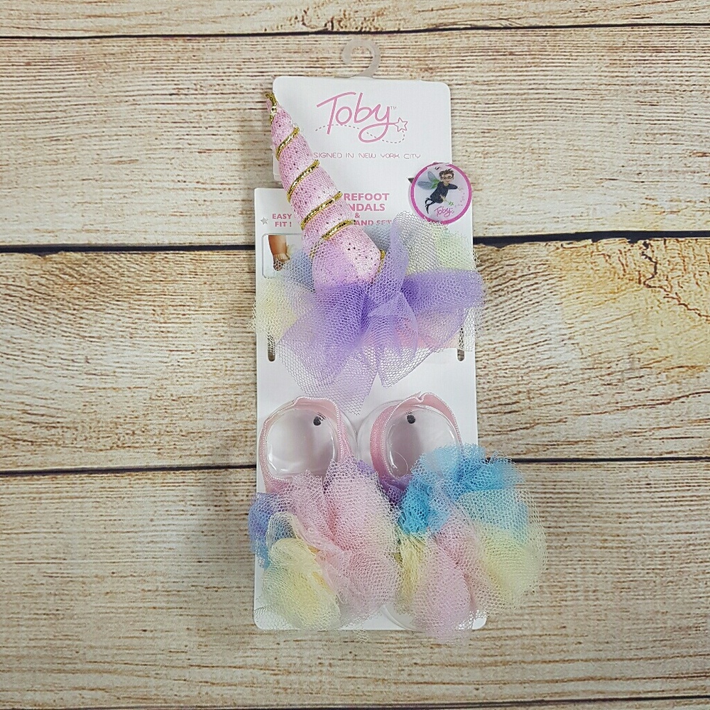 🌟B2G1 Baby Girl Unicorn Headband Barefoot Sandals